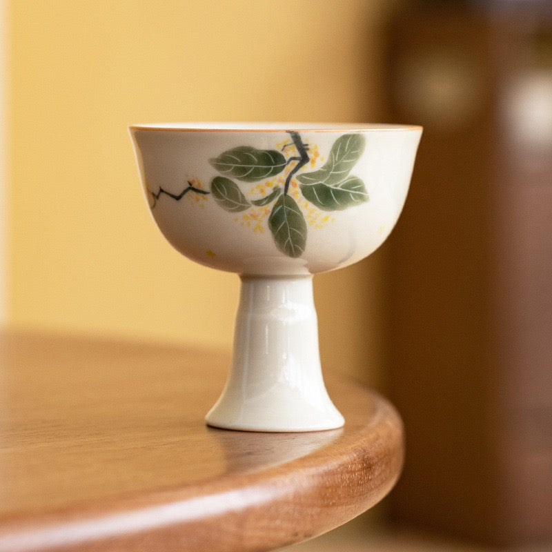 Hand-painted Orange Osmanthus Ceramic High-footed Teacup