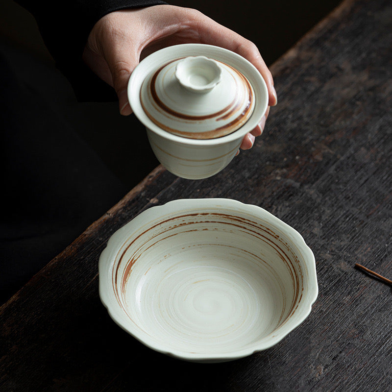 Handmade White Clay Ceramic Gaiwan in Wabi-sabi Style