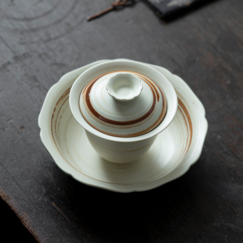 Handmade White Clay Ceramic Gaiwan in Wabi-sabi Style