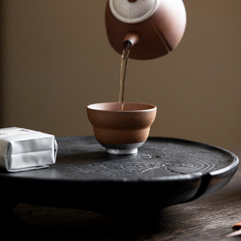 Pure Handmade Old Rock Clay Teacup in Gourd Shape with Silver Edge