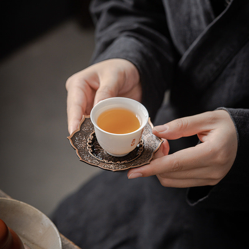 Bronze Octagonal Precious Lotus Flower Teacup Coaster