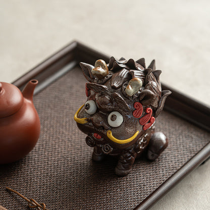 Handmade Ceramic Tea Pet Decoration of Auspicious Beast Kylin