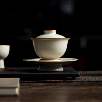 Ivory-colored Ruyao Three-element Gaiwan