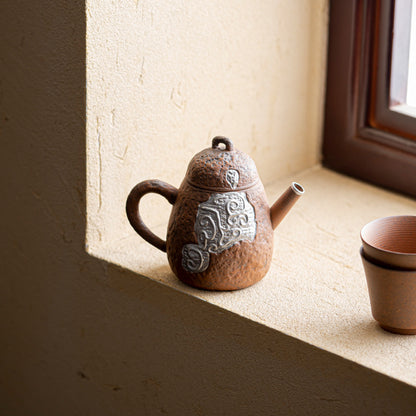 Pure Handmade Rough Pottery Old Rock Clay Silver-gilded Teapot