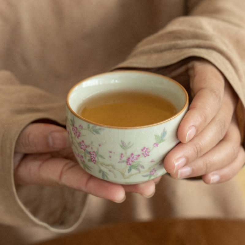 Beige Ru Kiln Peach Blossom Teacup