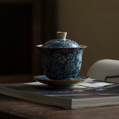 Celadon Sancai Covered Bowl Ru Kiln Old Pottery Clay Gaiwan Teacups