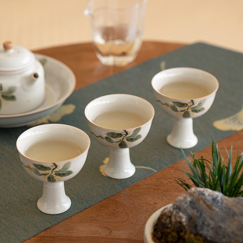 Hand-painted Orange Osmanthus Ceramic High-footed Teacup