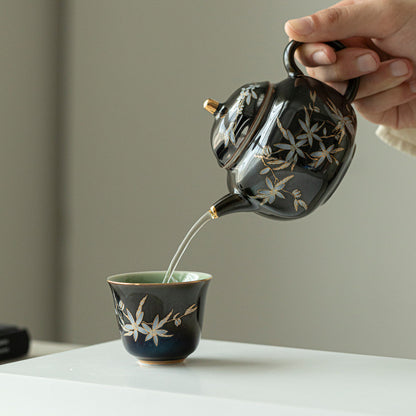 ‘Black Gold’ Glazed Apricot Blossom Design Teapot