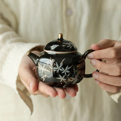 ‘Black Gold’ Glazed Apricot Blossom Design Teapot