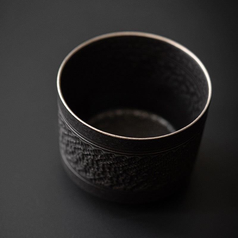 Handmade Skip-Cut Silver-Black Teacup