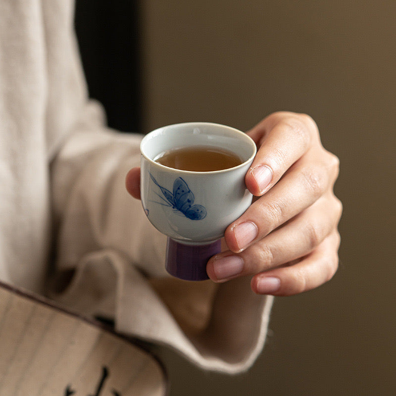 Purple Butterfly Hand-painted Ceramic Teacup