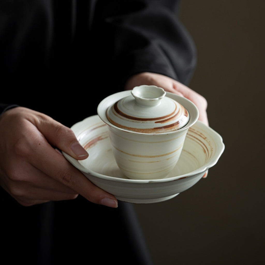 Handmade White Clay Ceramic Gaiwan in Wabi-sabi Style