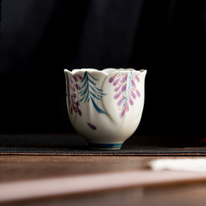 Hand-painted Wisteria Flower Teacup with Plant-ash Glaze