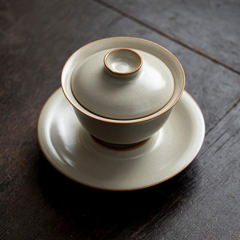 Ivory-colored Ruyao Three-element Gaiwan