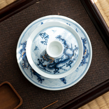 Colorful Golden Dragon Pattern Gaiwan