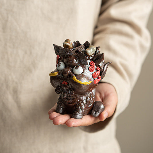 Handmade Ceramic Tea Pet Decoration of Auspicious Beast Kylin