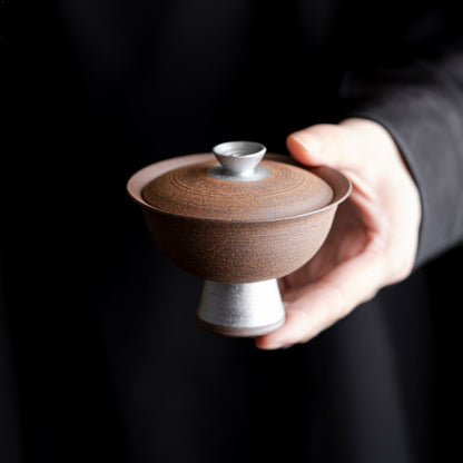 Purely Handmade Coarse Pottery Gaiwan of Retro Old Rock Clay