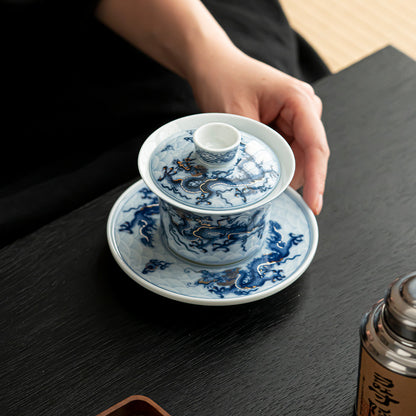 Colorful Golden Dragon Pattern Gaiwan