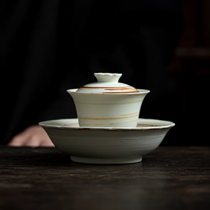 Handmade White Clay Ceramic Gaiwan in Wabi-sabi Style