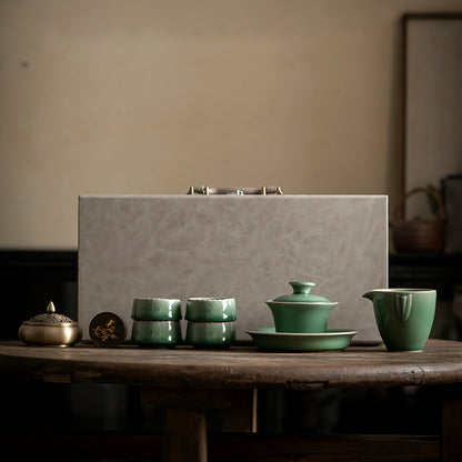 Chinese Celadon Tea Set with Incense Burner