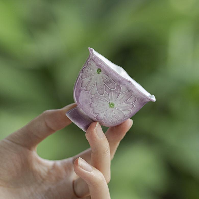 Cardamom Purple Hand Painted Daisy Master Cup Teacups