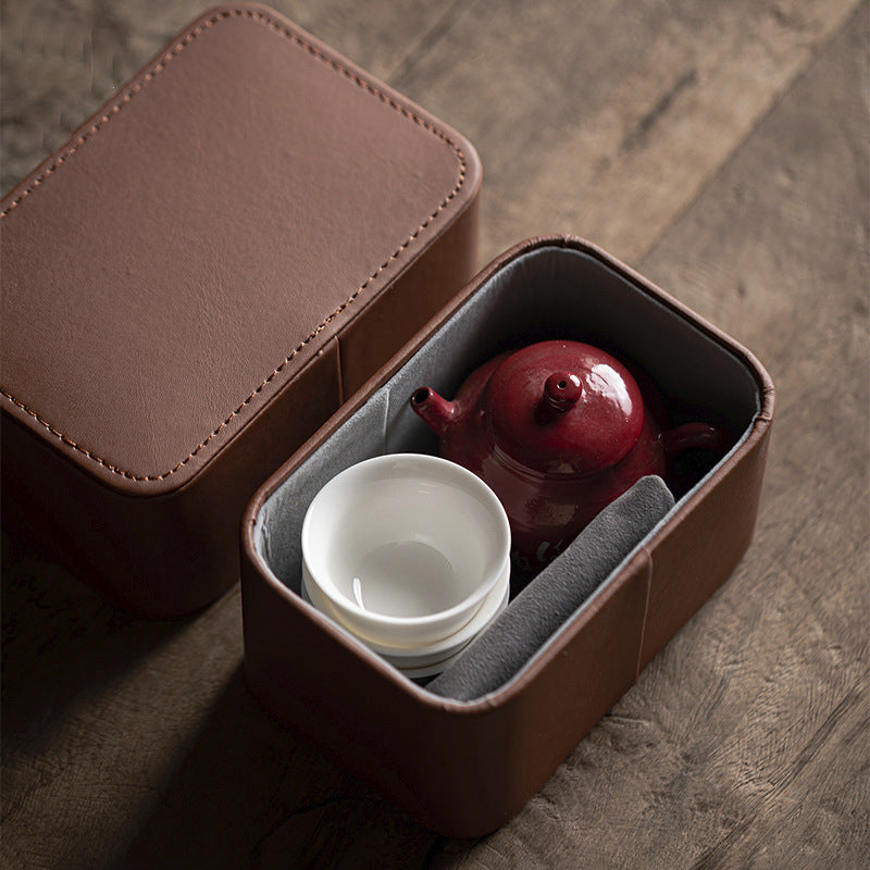 Travel Tea Set in Leather Storage Case