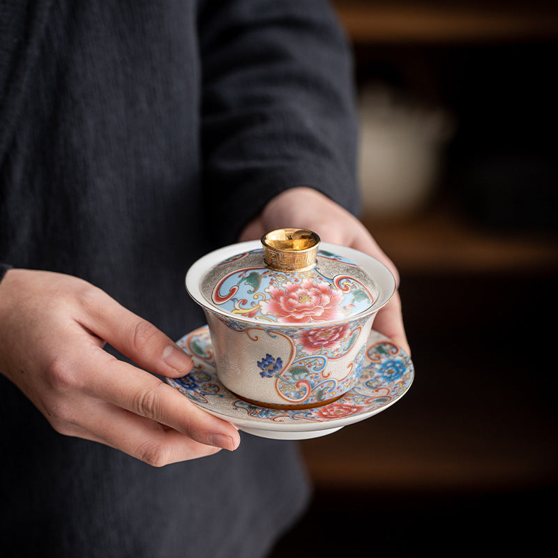 Handmade Filigree Silver Gaiwan Teacups