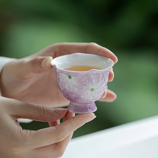 Cardamom Purple Hand Painted Daisy Master Cup Teacups