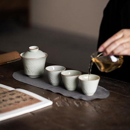 Shadow-carved Orchid One Covered Bowl Three Cups Kung Fu Tea Set