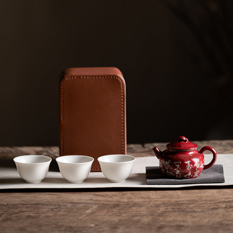 Travel Tea Set in Leather Storage Case