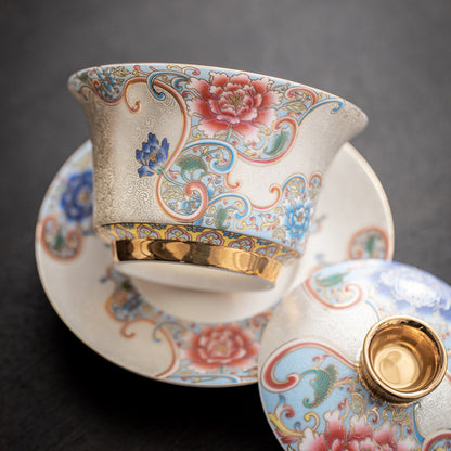 Handmade Filigree Silver Gaiwan Teacups