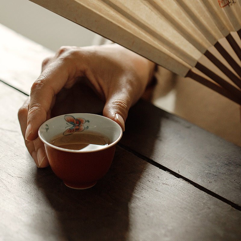 Alum Red Famille Rose Hand Painted Butterfly TeacupTeacupsAnyee TeaAlum Red Famille Rose Hand Painted Butterfly Teacup