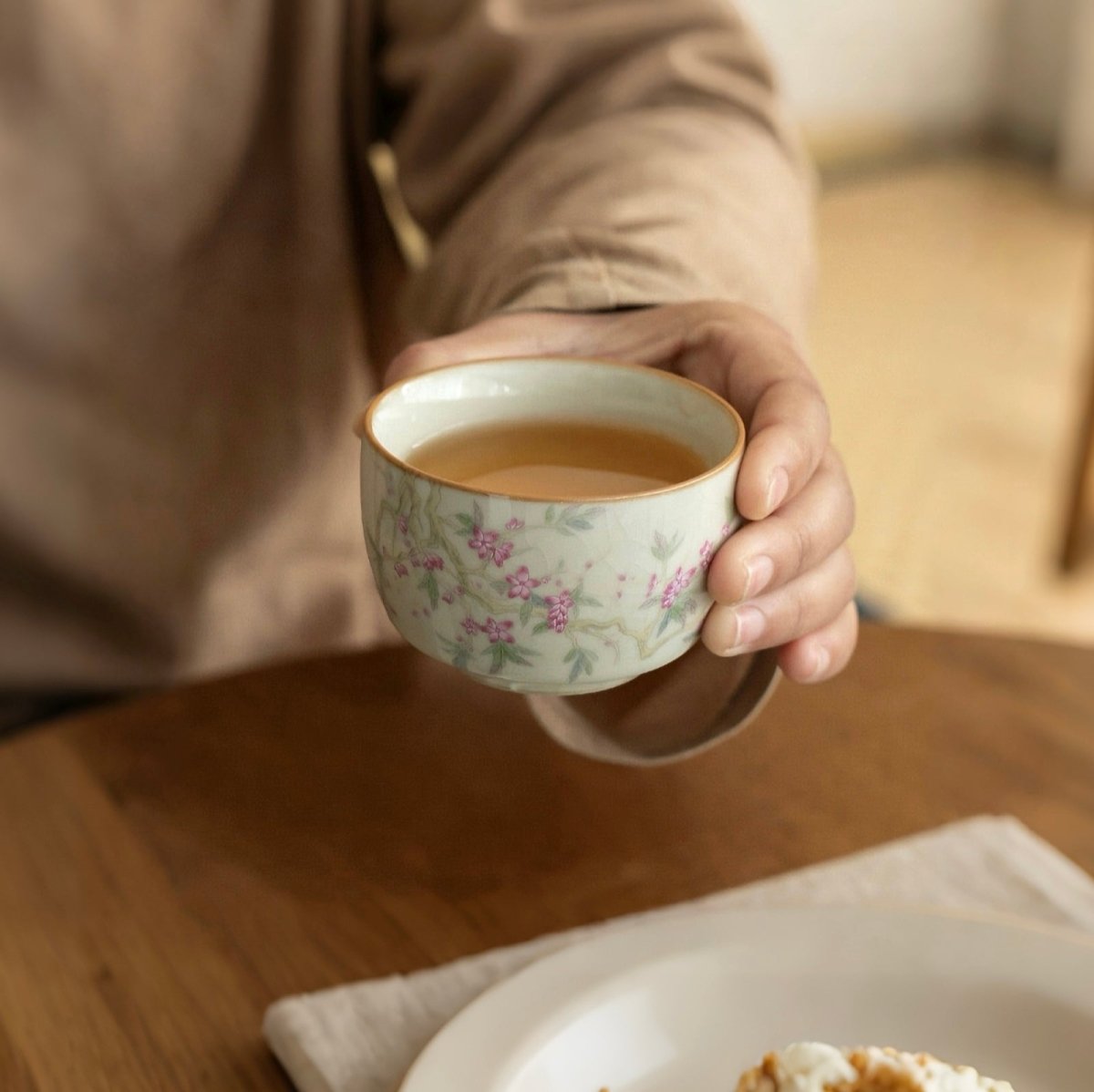 Beige Ru Kiln Peach Blossom TeacupTeacupsAnyee TeaBeige Ru Kiln Peach Blossom Teacup