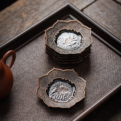 Bronze Octagonal Precious Lotus Flower Teacup CoasteraccessoiresAnyee TeaBronze Octagonal Precious Lotus Flower Teacup Coaster