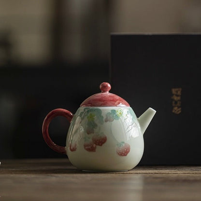 Hand - painted Raspberry Pattern Underglaze Ceramic TeapotteapotsAnyee TeaHand - painted Raspberry Pattern Underglaze Ceramic Teapot
