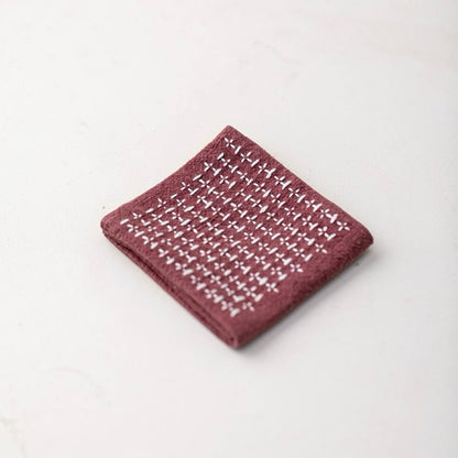 Hand Sewn Cross Stitched Cotton Linen Tea TowelaccessoiresAnyee TeaHand Sewn Cross Stitched Cotton Linen Tea TowelWine red