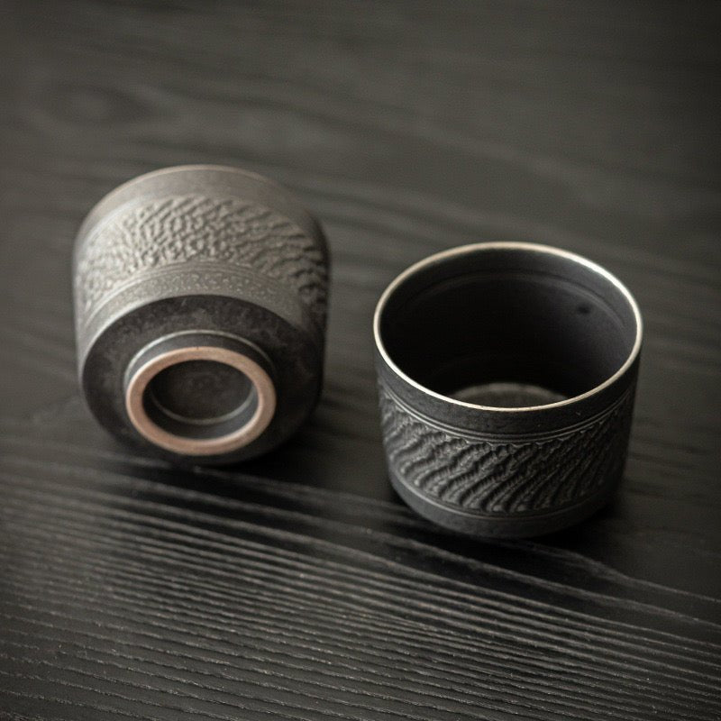 Handmade Skip - Cut Silver - Black TeacupTeacupsAnyee TeaHandmade Skip - Cut Silver - Black Teacup