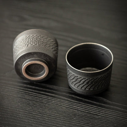Handmade Skip - Cut Silver - Black TeacupTeacupsAnyee TeaHandmade Skip - Cut Silver - Black Teacup