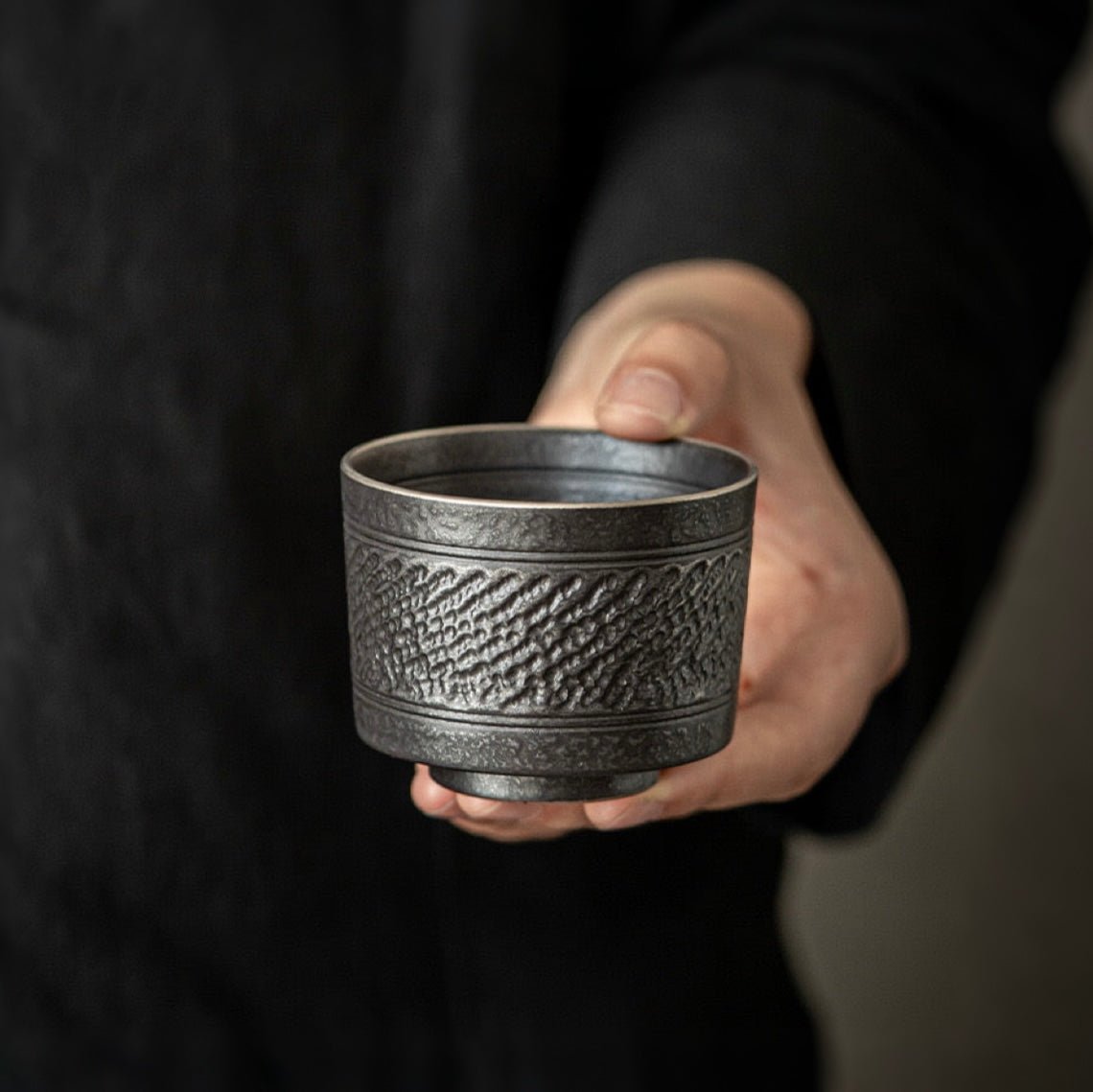 Handmade Skip - Cut Silver - Black TeacupTeacupsAnyee TeaHandmade Skip - Cut Silver - Black Teacup