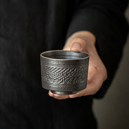 Handmade Skip - Cut Silver - Black TeacupTeacupsAnyee TeaHandmade Skip - Cut Silver - Black Teacup