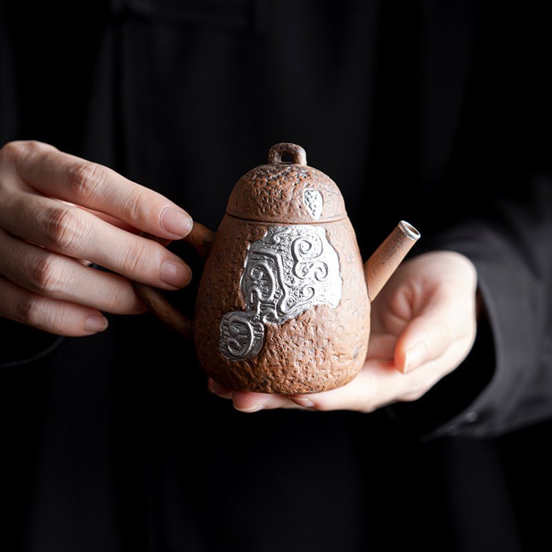 Pure Handmade Rough Pottery Old Rock Clay Silver - gilded TeapotteapotsAnyee TeaPure Handmade Rough Pottery Old Rock Clay Silver - gilded Teapot